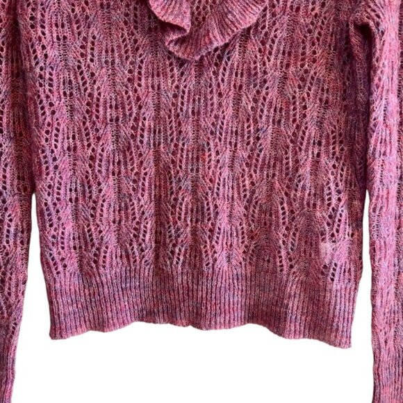 Bishop + Young ruffled v-neck open knit crochet sweater XS excellent condition - Picture 6 of 14